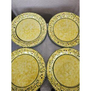 Paci Padilla Yellow Floral Set Of 4 Dinner Plates 11"
